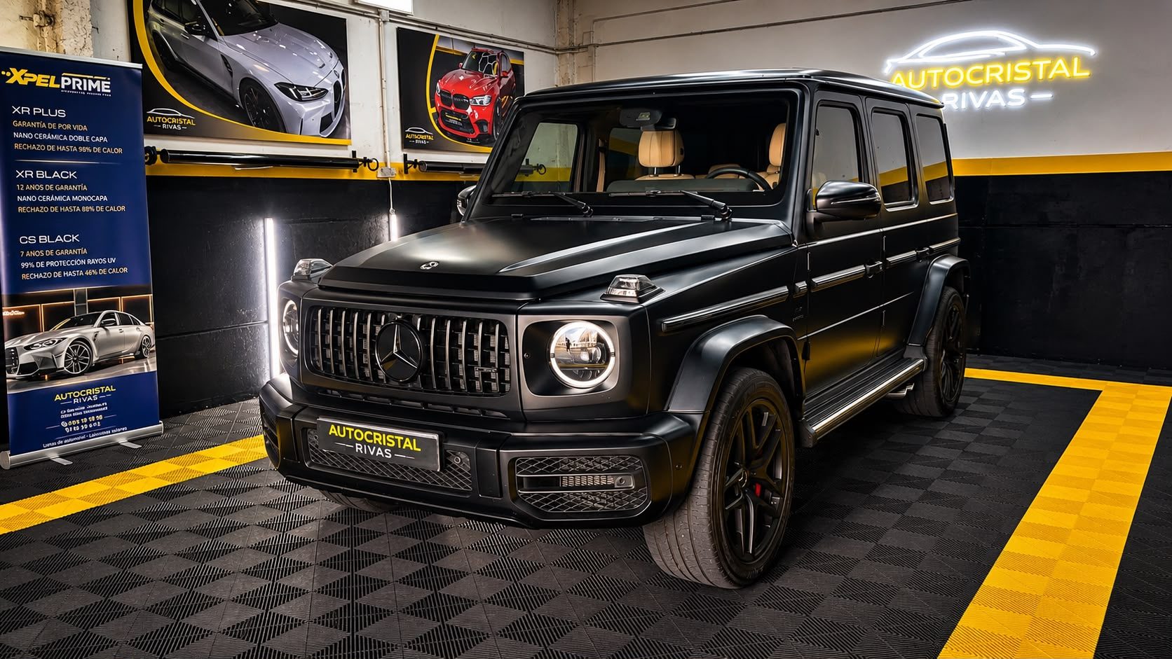 Mercedes-AMG G 63 negro mate con laminado XPEL en el taller Autocristal Rivas